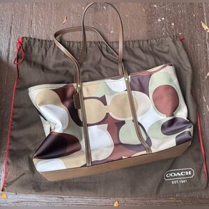 Coach Brown Green Sateen Tote Bag Co767-11117